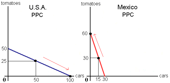 Straight Line Production Possibities Curves (PPCs)