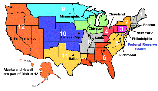 The map of the 12 Federal Reserve Banks