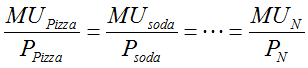 Equations when consumer maximized utility