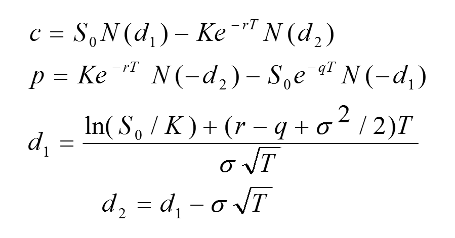 derivation for d1 for Black Scholes equations for stock index