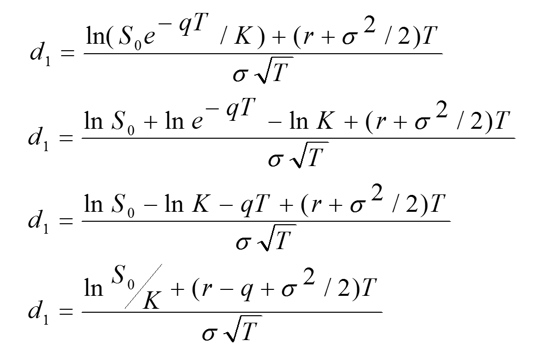 derivation for d1 for Black Scholes equations for stock index